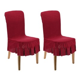 sourcing map 2Pcs Dining Room Chair Covers, Parson Chair Slipcover with Skirt, Stretch Chair Seat Protector for Dining Room Restaurant Banquet, Red