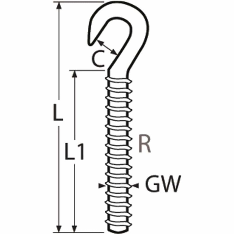 Hook Screw with Right Thread M10 Stainless Steel A4 AISI