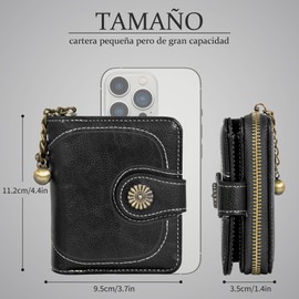 SYCYKA Cartera de Poliuretano para Mujer, Monedero Pequeña con Protección RFID, Tarjetero Elegante para Mujer, Múltiples Billetera con Varios Compartimentos y Cremallera (Negro)