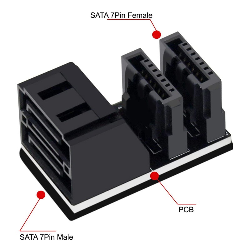 Cablecc Dual SATA 7Pin Female to 90 Degree Angled 7Pin
