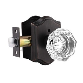 Gobrico Crystal Privacy Door Knob with Lock Inside,Keyless Heavy Duty Door Lockset with Push Pin Inside,Oil Rubbed Bronze Rosette,Bath/Bed Door Handle,1 Pack