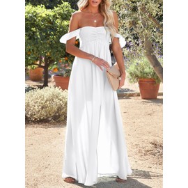 Happy Sailed Wedding Guest Dresses for Women Off The Shoulder Maxi Dress Summer Smocked Party Cocktail Dresses Fashion 2024 White Large