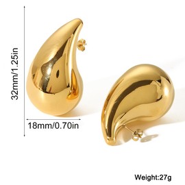 Chunky Gold Hoop Earrings, 2 Pairs Lightweight Waterdrop Teardrop Hollow Open Hoops, Hypoallergenic Gold Plated Earrings Fashion Jewelry, Lightweight Drop Earrings, For Women Girls, Gold