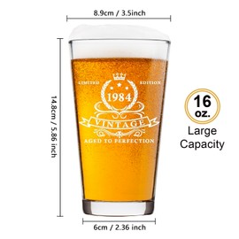 LIGHTEN LIFE - Vaso de cerveza 1984 de 16 onzas, en caja de barril, regalo de cumpleaños de 40 años para hombres y mujeres, vaso de cerveza de cumpleaños, idea de regalo, vaso de pinta de 1984