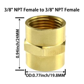 SDTC Tech 2-Pack Metal Brass Pipe Fittings 3/8 NPT Female x 3/8 NPT Female Thread Hex Nipple Coupler Adapter