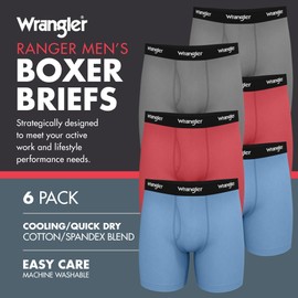 Wrangler - Ranger Mens Cooling Boxer Briefs - Dry Cool Cotton Men's Boxer Briefs