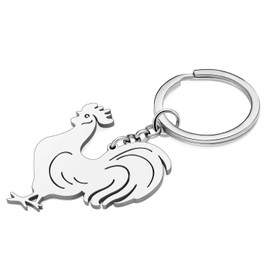 BAMAY Stainless Steel Cute Chicken Key Ring Rooster Hen Car Bag Keychain Gift Jewellery for Women Girls, Silver plated 199