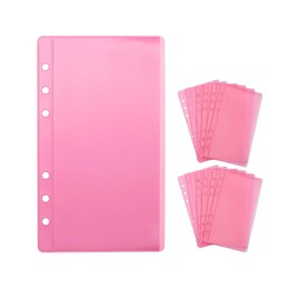 NatSumeBasics 12pcs Pink A6 Binder Pockets Zipless A6 Cash Envelopes Budget Binder Inserts Sleeves PVC Sheet Protector for 6 Ring A6 Binders Organizer Photos Cards Bills (Pink)