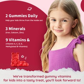 Iron Supplement Gummies for Kids - with Calcium, Zinc, Kids Multivitamin with Iron Gummies - Immune Support, Blood Builder & Energy Support for Iron Deficiency, Anemia, Cherry Flavor, 60 Gummies