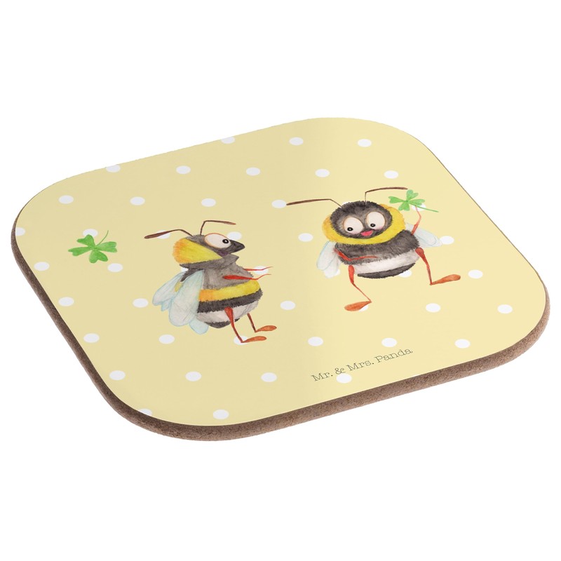 Mr. & Mrs. Panda Square Coasters Bumble Bees with Clover