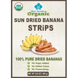 Organic Sun Dried Banana Strips - No Sugar Added - No Preservatives - Unsulfured - Soft and Chewy - Natural Fruit Snacks 12.6 OZ