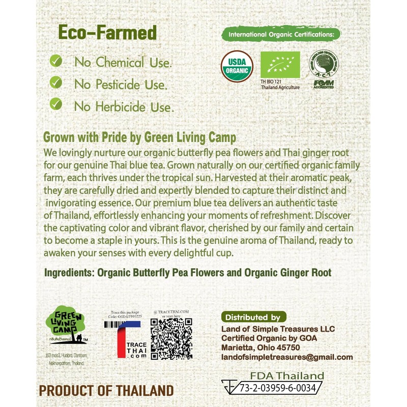 Organic Butterfly Pea Flower and Spicy Ginger Root 20 Tea