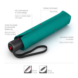 Knirps A.200 Medium Duomatic Pocket Umbrella, Compact and Storm-Proof, Wind Tunnel-Tested – Pacific