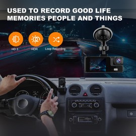 3 Channel Dash Cam for Cars, 1080P HD In Car Camera Dashcam for Cars, Dash Cam Front Rear Inside, Night Vision, 170°Wide Angle, Loop Recording, Motion Detection, Parking Mode Monitor, Car Accessories