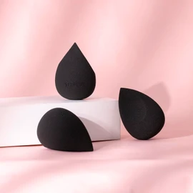 SIXPLUS Multifunctional Makeup Sponge Puff, Teardrop Shape, Diagonally Cut Flat Surface, Soft, Dry and Wet Use, Makeup Tool (Black, 1 x Single Side Diagonal Cut + 1 x Double Side Diagonal Cut)