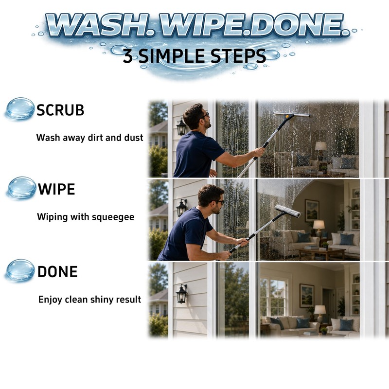 Window Washing Kit with Extension Pole(19–94.5"), Window Squeegee with Extension