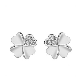 KONFEN Four Leaf 925 Sterling Silver Stud Earrings for Women, Clover Zirconia Earrings Ear Studs, Small Earrings Hypoallergenic Christmas Ladies Jewellery Gifts for Her Girls Wife Birthday