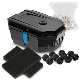NFESOLAR Small Pond Filter for Outdoor Ponds Fish Tank 50-600 Gallon, Filter Box Protect Submersible Pump with Filter Pads, Bio-Balls and Ceramic Filter Rings N9200