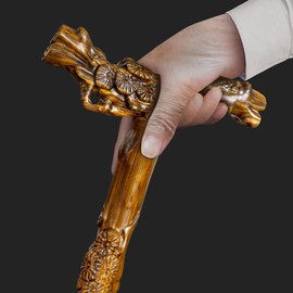 ispuoocti Wooden Walking Cane, Hand-Carved Wood Walking Cane for Men and Women, with Massage Function Support up to 500lbs, High-end Canes for Seniors Suitable for Gift Giving (Tree Branches)