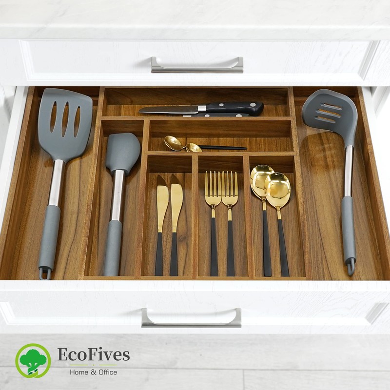 Luxury Acacia Kitchen Drawer Organizer - Silverware Organizer - Utensil