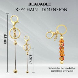PEOUWNES 8 Pcs Gold Beadable Keychain Bars Blanks Bead Keychain Metal Beaded Keychain for Keychain DIY Projects Pendant Jewelry Crafts Making Gift