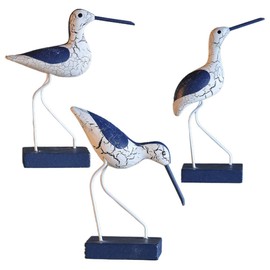 3Pcs Wooden Seabird Figurine Nautical Coastal Birds Ornament Mediterranean Woodcarving Statue Toy Desktop Decor for DIY Craft Home Fair Garden (Mixed)