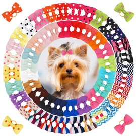Yxiang 100PCS Cute Pet Grooming Accessories - Colored Polka Dot Hair Bows with Rubber Bands for Small Dogs and Puppies like Yorkies - 50 Pairs
