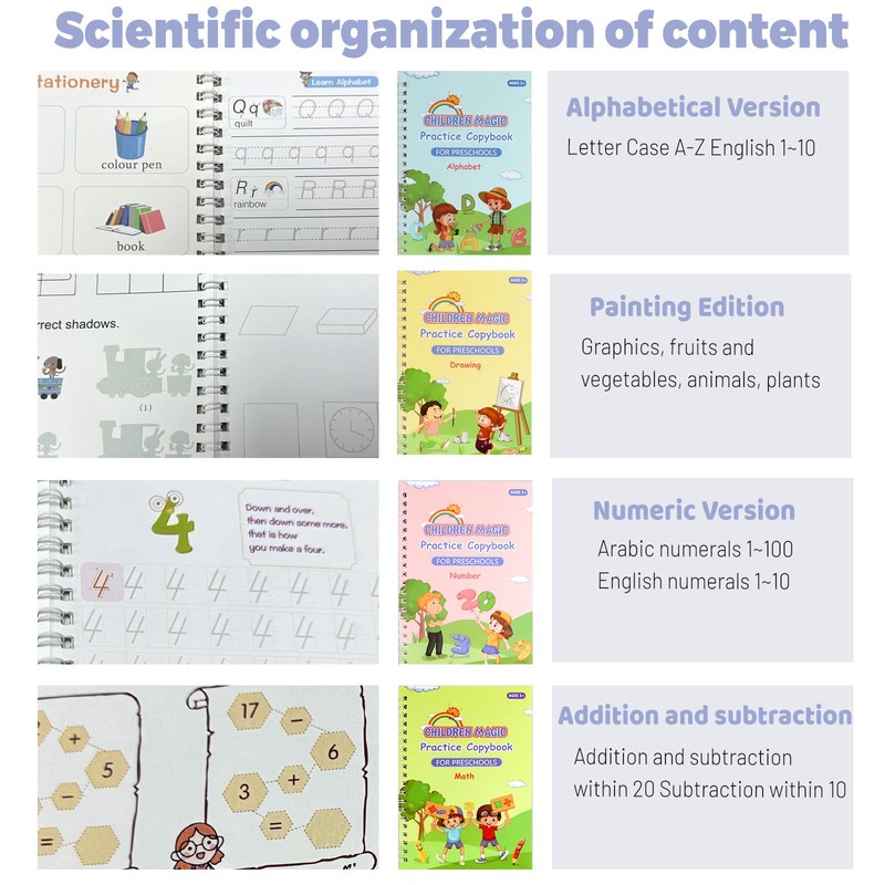 Bagentry 4 Pack The Grooved Handwriting Book for Age 3-8,