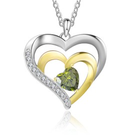GLAMCARAT Elegant Mother's Necklace with August Birthstone Peridot zircon Pendant in Sterling Silver,Gold Plating - Gift for Mom Birthdays, Mother's Day