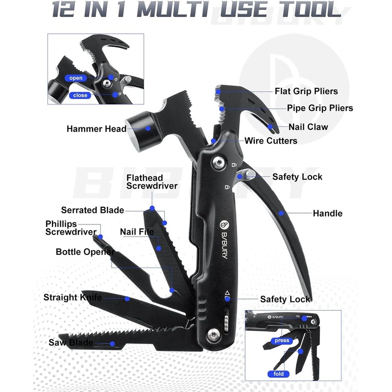 Gifts for Men, BIBURY Mini Hammer Multitool and Snowflake Multi