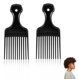 2 Pcs Hair Pick Comb for Curly Hair Picks for Women Wide Tooth Comb for Curls Styling, Long Tooth Hairs Combs, Black Detangling Lifting Combs, Hairs Styling Tool, 6.3 Inches