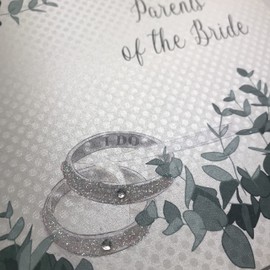 White Cotton Cards To the Proud Parents of the Bride, Sparkly Rings, Wedding Card Hand Finished Card PD4-B,White / Cream,16cm x 16cm