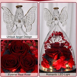 Tiaronics Mothers Day Rose Gifts Glass Angel Figurine with Three Roses Gifts, Preserved Forever Real Rose Gifts for Women, Angel Guardian with Rose for Mothers Day - Wine Red