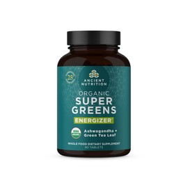 Ancient Nutrition Supergreens Energizer Tablets, Organic Superfood Tablets with Caffeine, Made from Real Fruits, Vegetables and Herbs, for Digestive and Energy Support, 90 Count