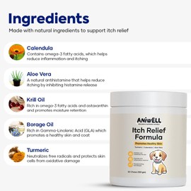 Aniwell Itch Relief Formula for Dogs – Vitamin E & Borage Oil Supplement – Packed with Beneficial Fatty Acids for Healthy Skin – Seasonal Allergies Support Chews | Pack of 3