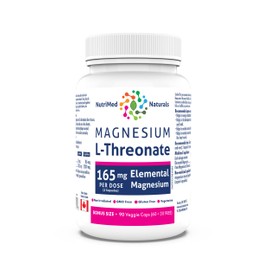 Nutrimed Naturals Nutrimed Naturals Elemental Magnesium L-Threonate Supplement 165mg - 90 Caps - Made & Formulated in Canada - Gluten Free, GMO-Free & Vegetarian - 30-day supply