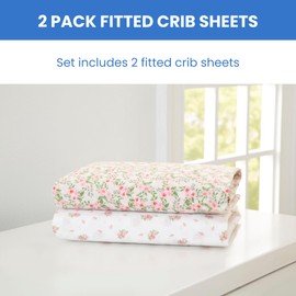 Delta Children Fitted Crib Sheets for Girls and Boys - Crib Sheet for Standard Crib and Toddler Mattresses - 28x52 Inch (Pack of 2), Pink Floral