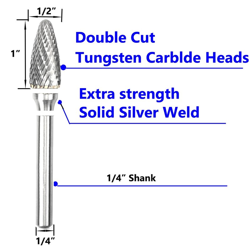 Carbide Burr Set 1/4" Shank SF-3 Die Grinder Bits Tungsten