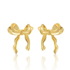 Bow Earrings, Gold Silver Bow Stud Earrings for Women, Bow Jewellery Women, Metal, No