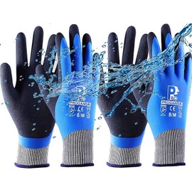 PROGANDA 2 Pairs of Waterproof Work Gloves, Garden Gloves, Protective Gloves, Double Latex Coated Gloves for Garden, Yard, Outdoor Work