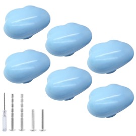 Qjaiune 6pcs Ceramic Cabinet Knobs Blue Drawer Knobs, Cloud Shaped Dresser Knobs Cute Kitchen Cabinet Pull Handles, Small Vanity Knobs Hardware Closet Cupboard Knobs for Kids Girls Children's Bedroom