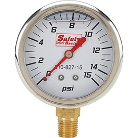 Safety Racing Liquid-Filled Replacement Gauge, 0-15 psi