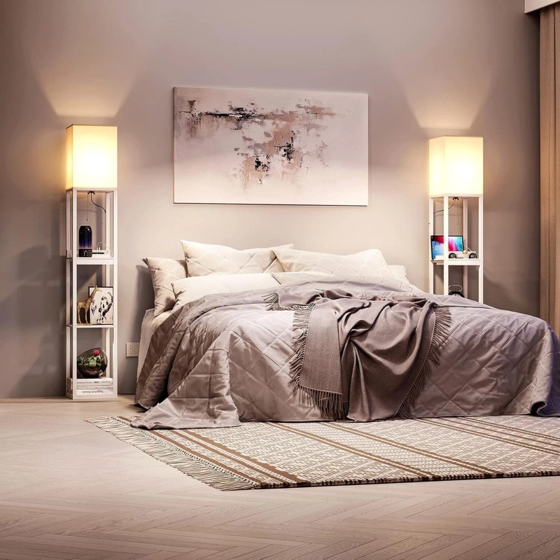 Dimmable Floor Lamp Solid Wood 63" Tall 2 USB Ports