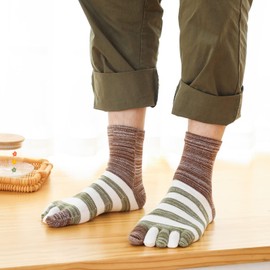 Hellomamma Toe Socks Mens Five Finger Striped Sock Running Athletic Cotton Ankle Sox 5 Pairs