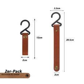 CALLYSONIC Hooks, Hooks for Clothes Rail, Hooks for Wardrobe, S Hooks, Butcher Hooks, Hooks, Hooks, Black with Leather Loop, Pack of 2, Brown, Black