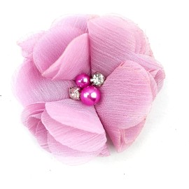 15PC Chiffon Flower with Rhinestone Pearl Flat Back for Wedding Decor,Present Wrapping,Clothing Hair Accessories DIY Craft (Pink, One Size)
