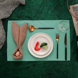 Vivi Idee® Set of 4 Place Mats 100% Cotton Place Mats Fabric Washable Hand Sewn 52 x 33 cm (Mint Blue)