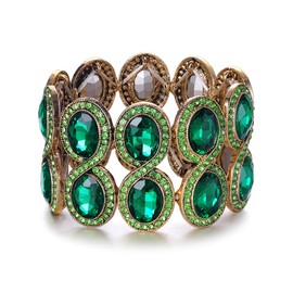 Flyonce Women's Wedding Bracelets for Brides Bridesmaids Rhinestone Crystal Art Deco Elastic Stretch Bracelet Green Gold-Tone