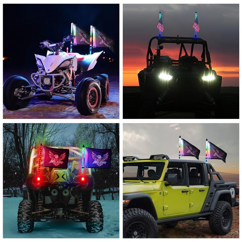 Nilight 2PCS 2FT RGB LED Whip Light with Extra Stop