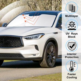 Windshield Sun Shade Custom Fit for 2019-2021 Infiniti QX50 & 2021-2025 QX55 Accessories Foldable Sunshade Sun Blocker Protect Car from Sun Rays & Heat Damage Keep Car Cooler